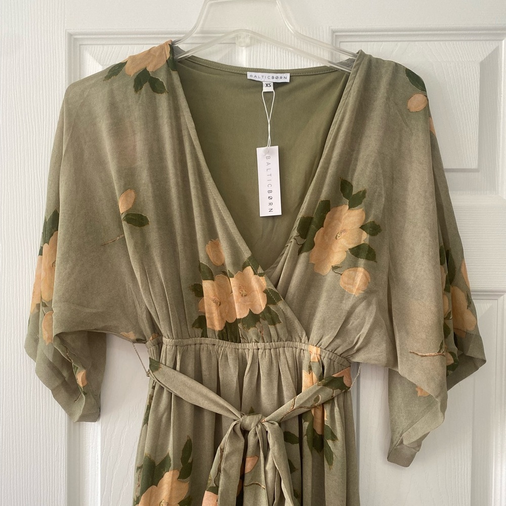 Kia Kimono Maxi Dress | Olive Floral - XS